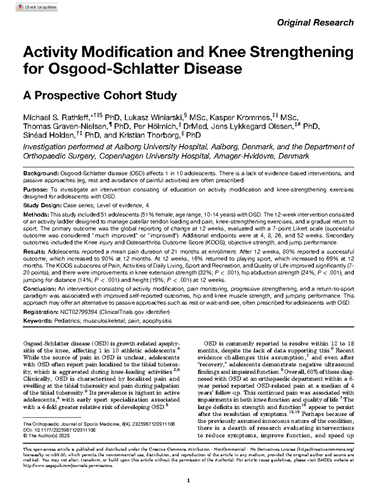 Activity Modification and Knee Strengthening for OSD: A Prospective ...