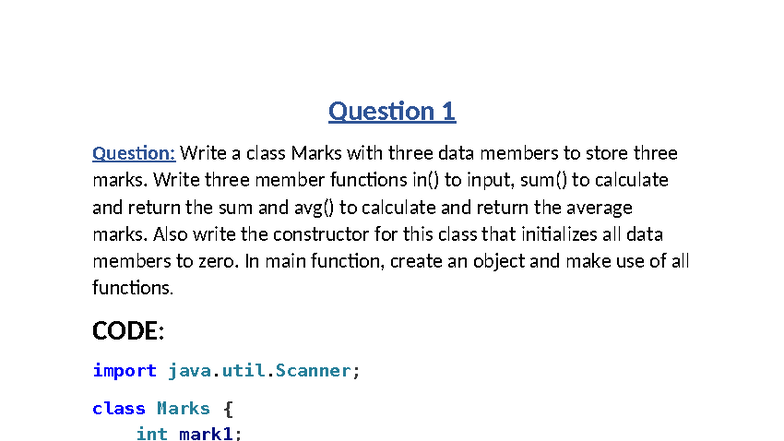 Assignment - Class Implementation of Marks and Result - Studocu