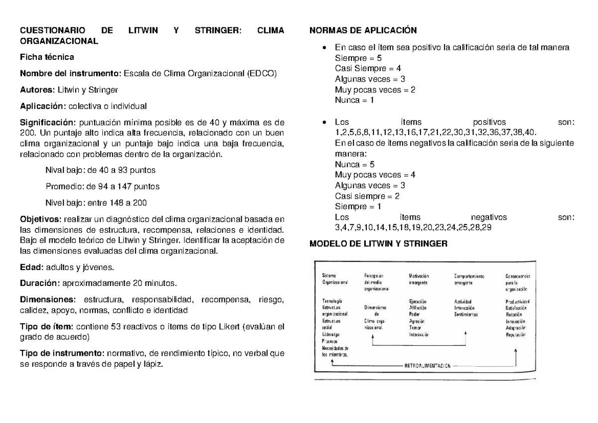 Cuestionario de Clima Organizacional: Litwin y Stringer (423475884 ...