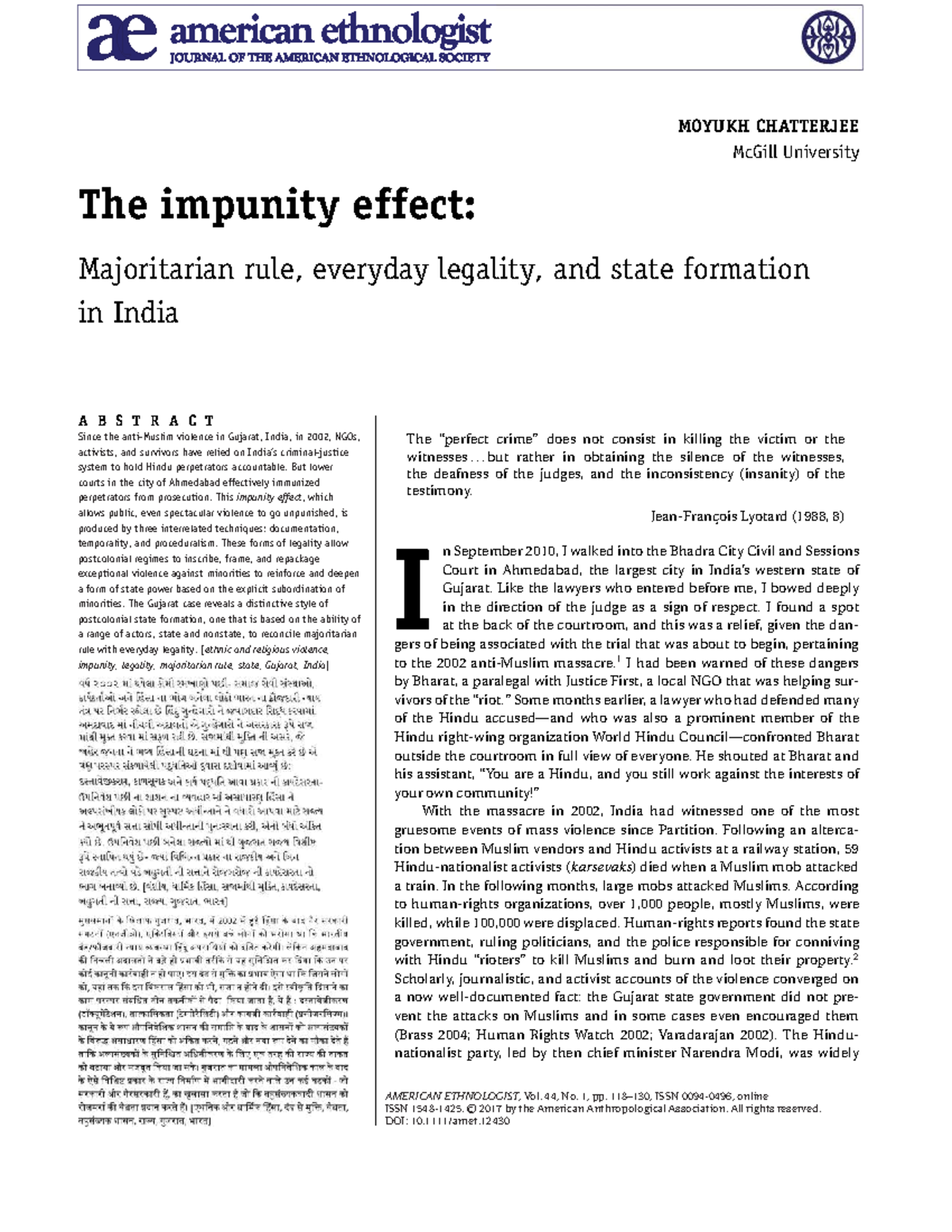 The Impunity Effect: Majoritarian Rule and State Formation in Gujarat ...