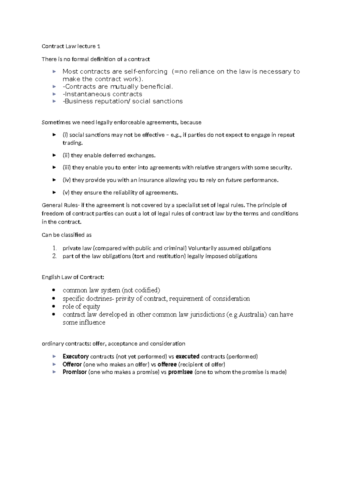 Week 1 history and context - Contract Law lecture 1 There is no formal ...