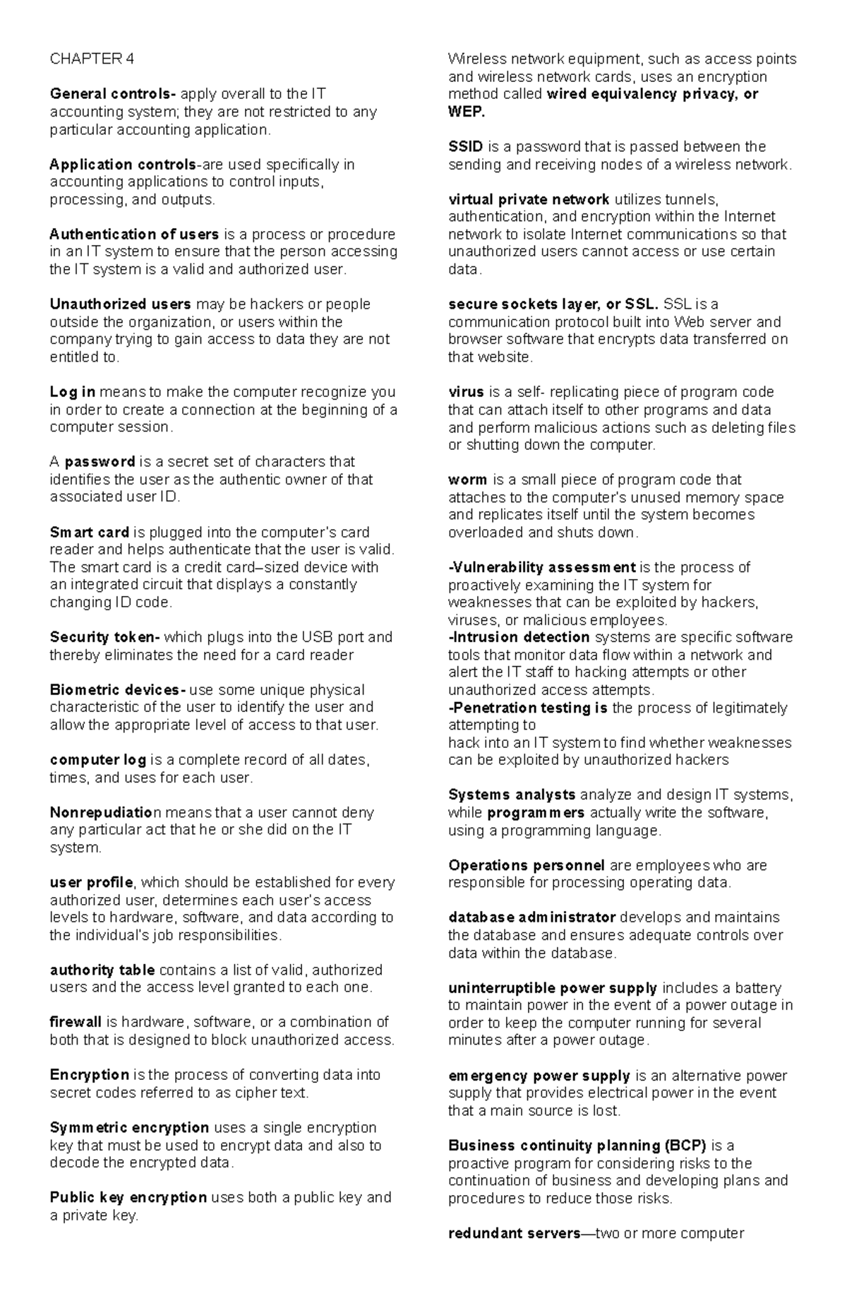 CHAPTER 4 - IT Accounting and Security Concepts Lecture Notes - Studocu