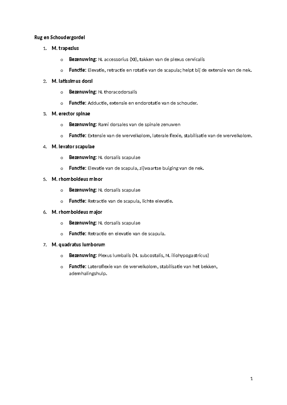 Spieren Anatomie Samenvatting - Rug, Schouder en Heup - Studocu