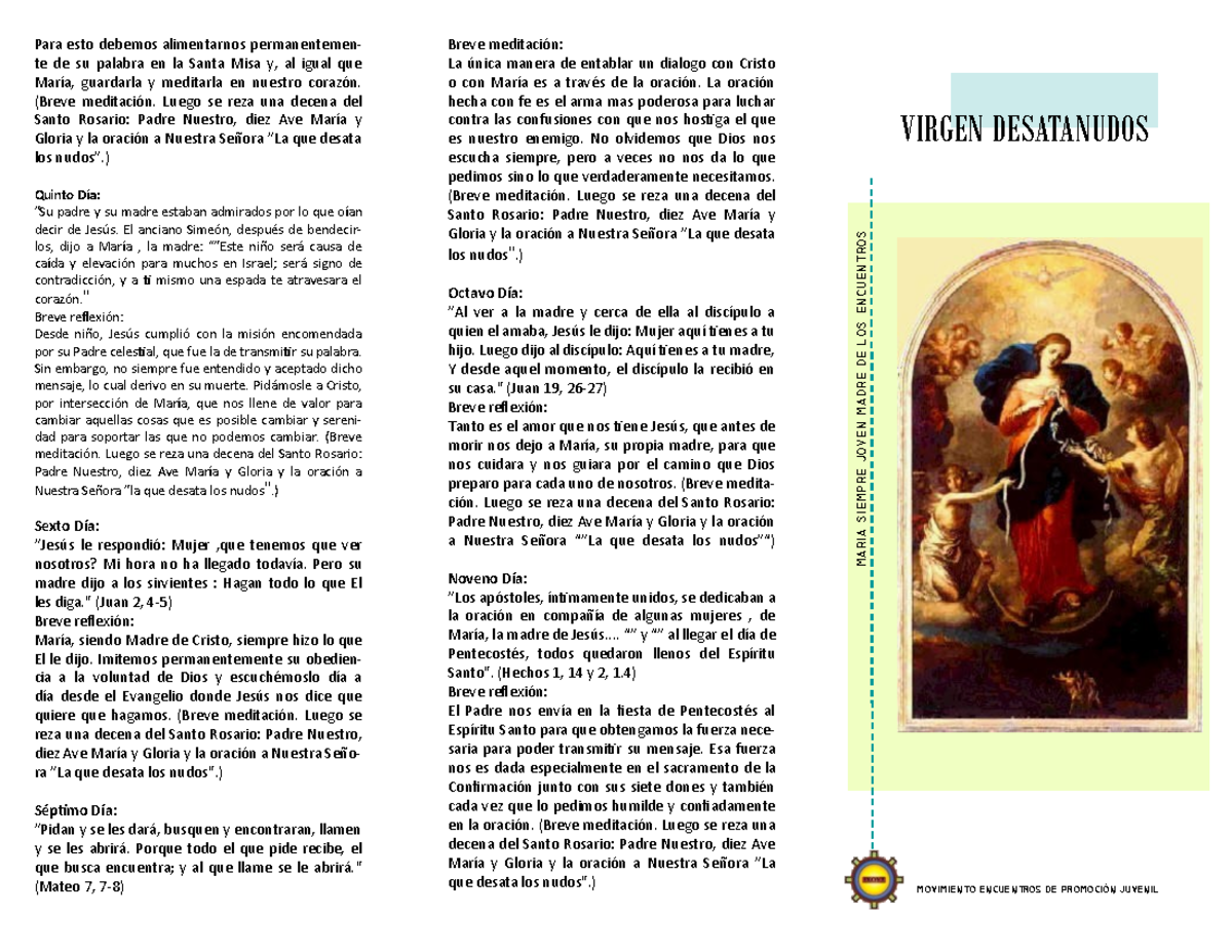 Novena a la Virgen Desatanudos: Reflexiones y Oraciones - Studocu