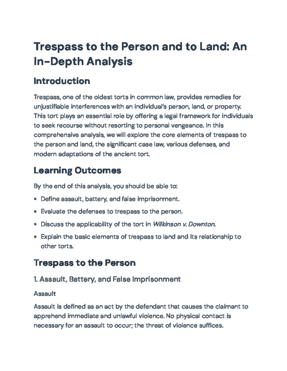 Trespass to the Person and Land: A Comprehensive Legal Analysis ...