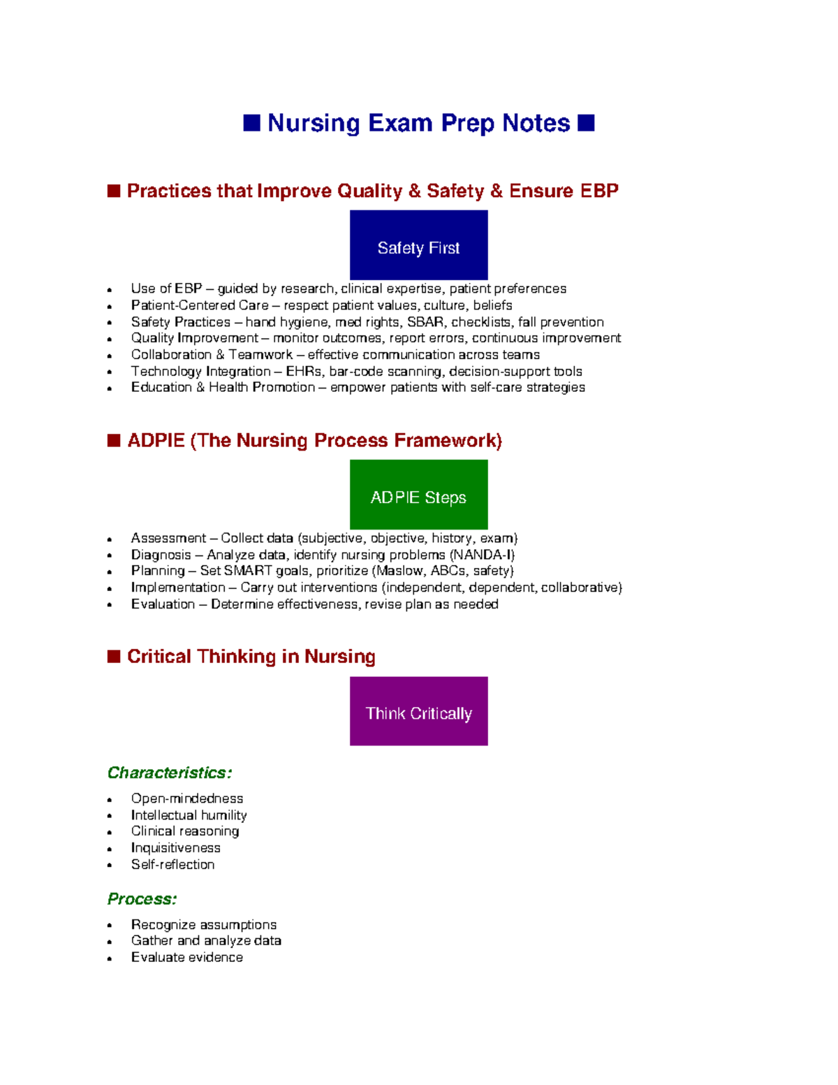 Nursing Exam Prep Notes: Quality, Safety, and EBP Strategies - Studocu