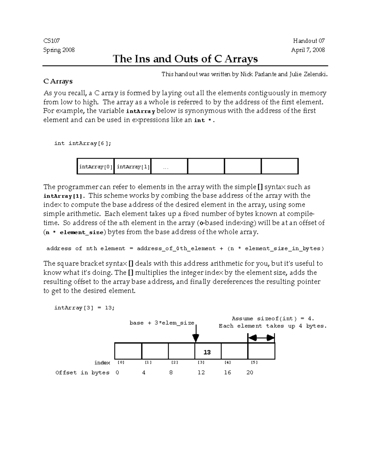 CS107 Handout 07: The Full Story on C Arrays - Spring 2008 - Studocu