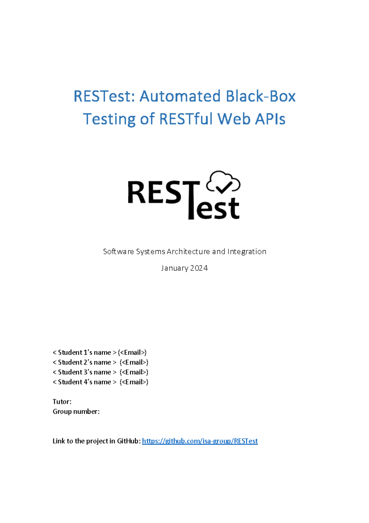RESTest: Automated Testing Framework for RESTful APIs (Course Code ...