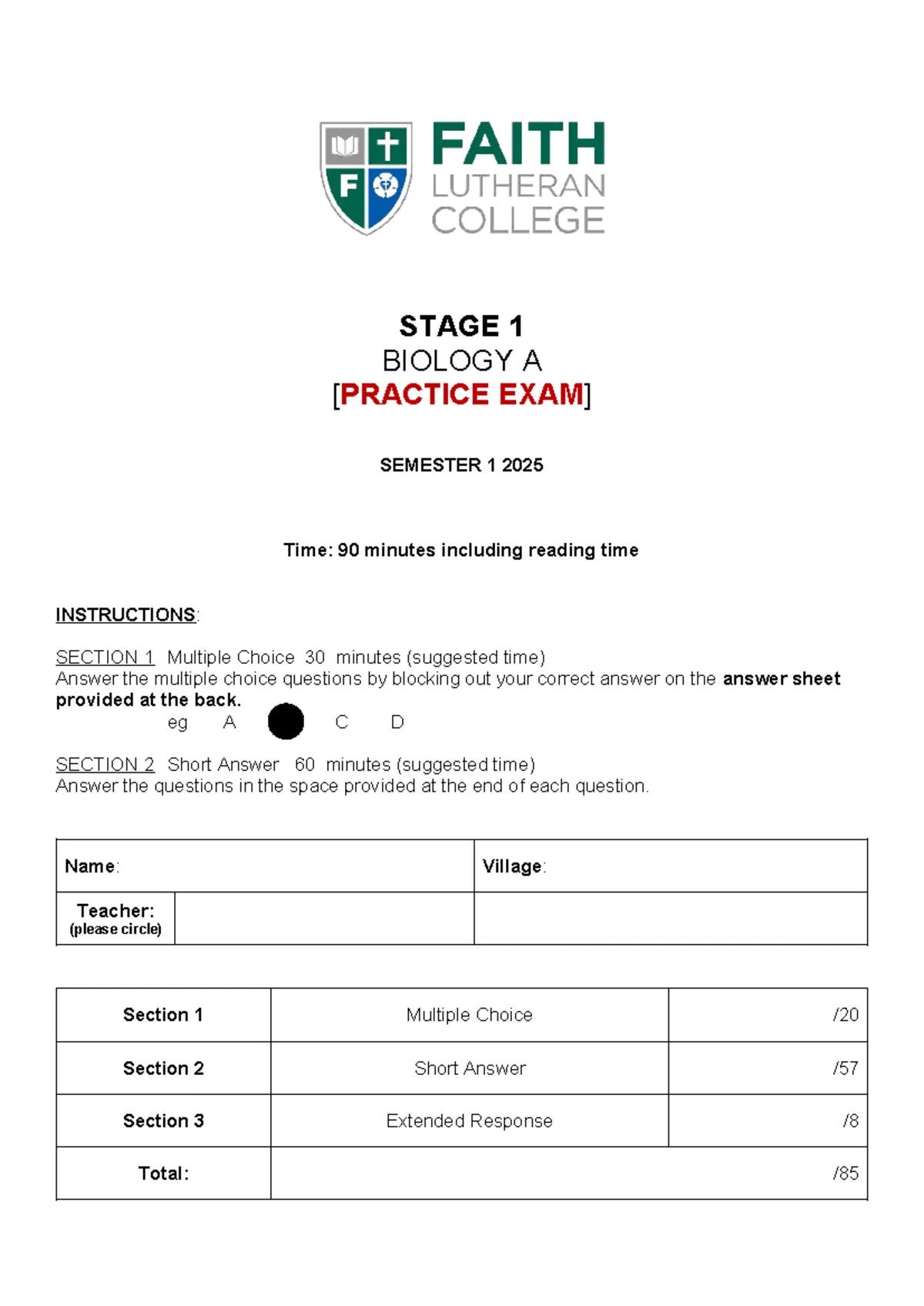 Biology A Practice Exam Questions – SEM1 2025 - Studocu