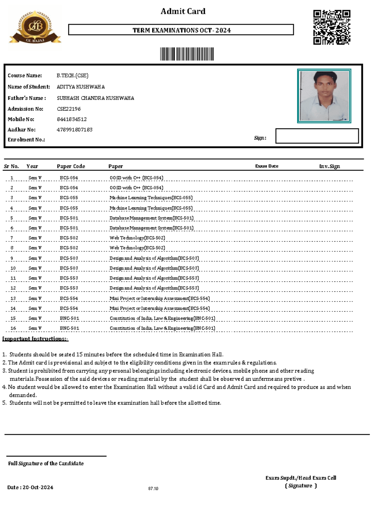 Report - Sr No. Year Paper Code Paper Exam Date Father's Name ...