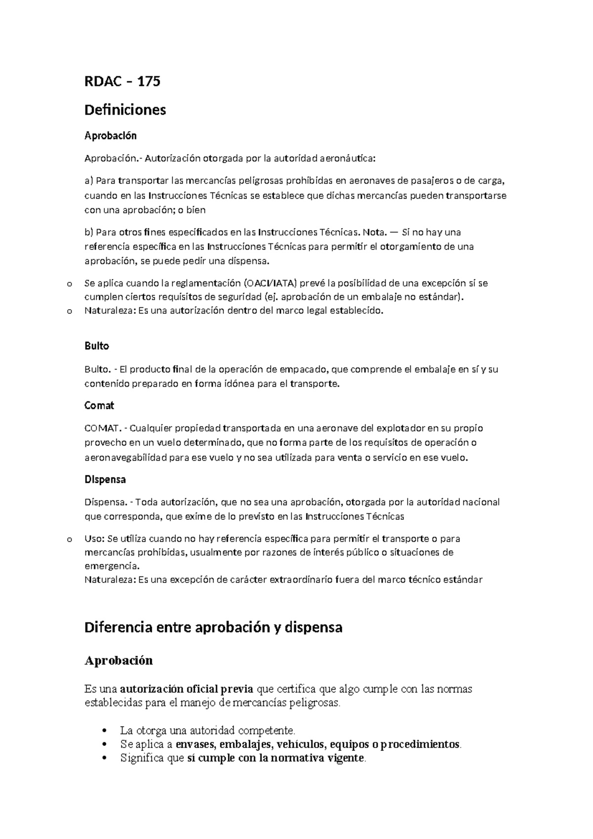 RDAC 175 Aprobación y Dispensa en el Transporte Aéreo de Mercancías ...