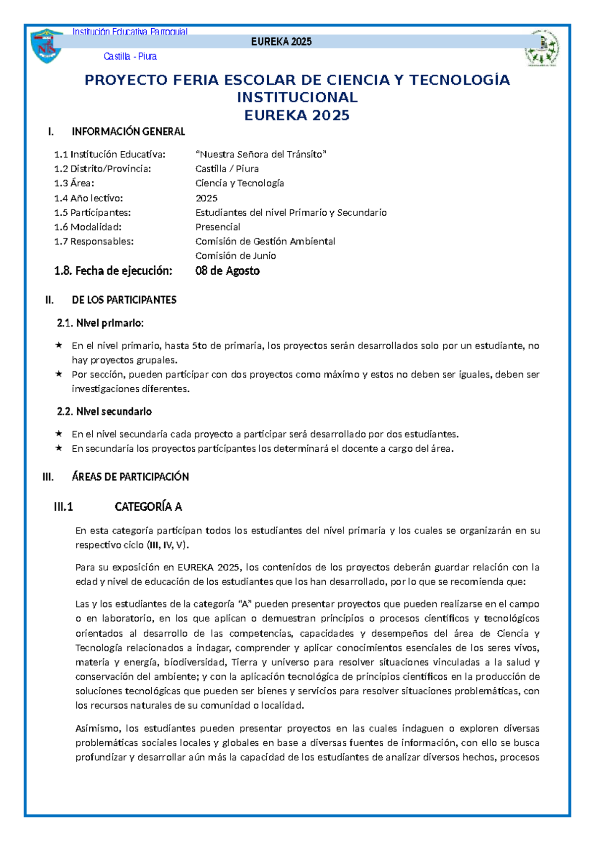 EUREKA 2025: Bases del Proyecto Feria Escolar de Ciencia y Tecnología ...