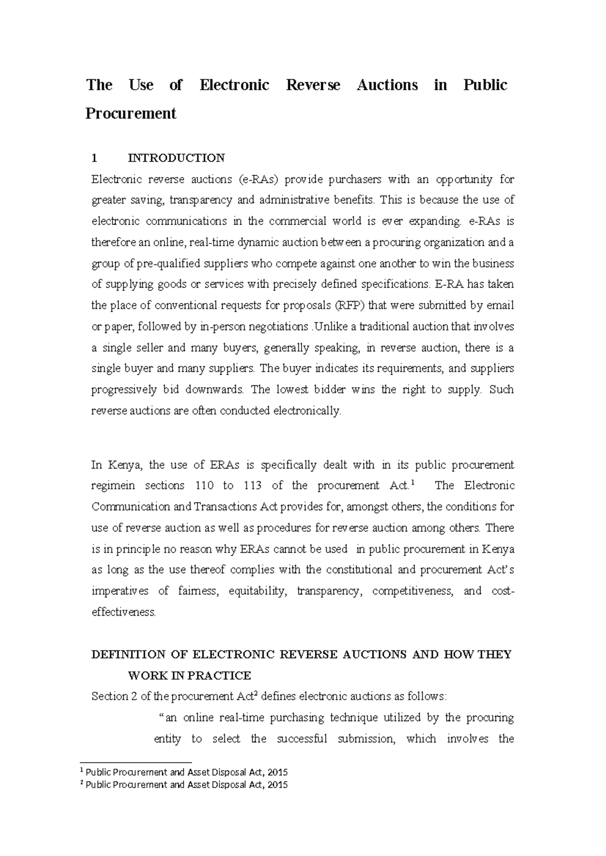 Electronic Reverse Auctions in Public Procurement: A Study on ERAs in ...