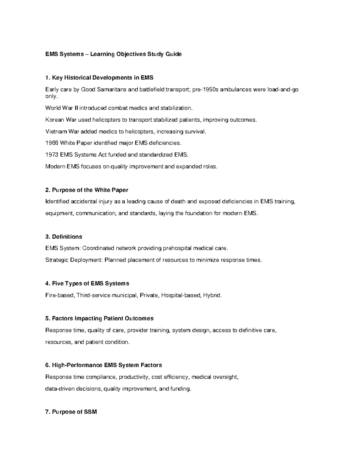 EMS Systems – Learning Objectives Study Guide - Studocu