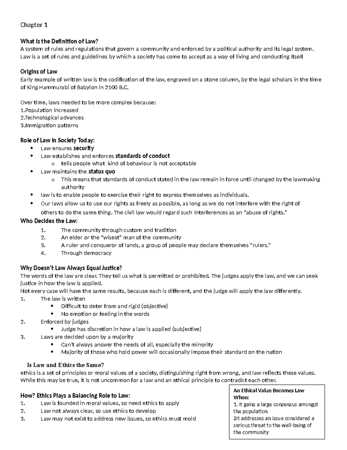 COMM 315 Chapter 1: Understanding the Definition and Role of Law - Studocu