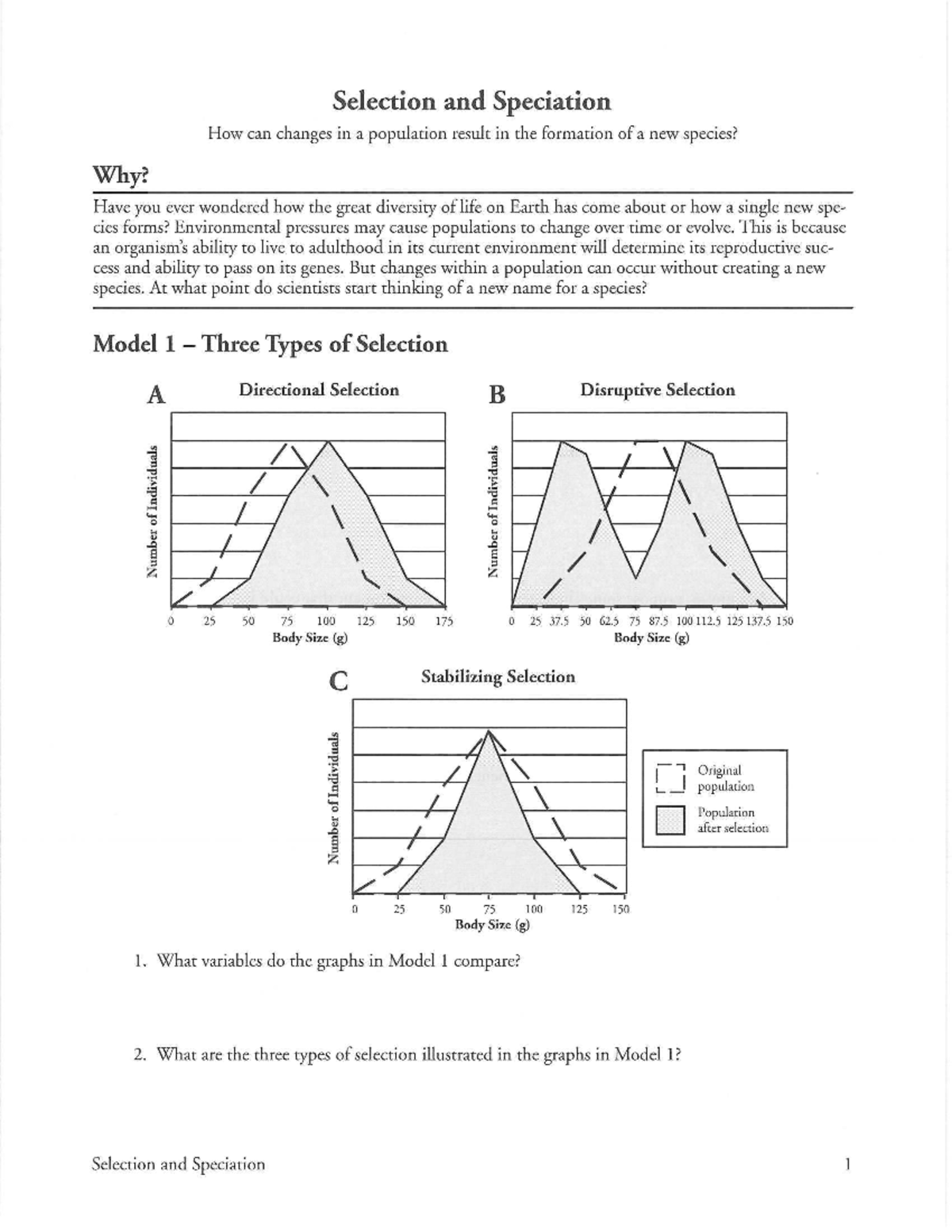 Selection and Speciation: Understanding Evolutionary Changes in ...