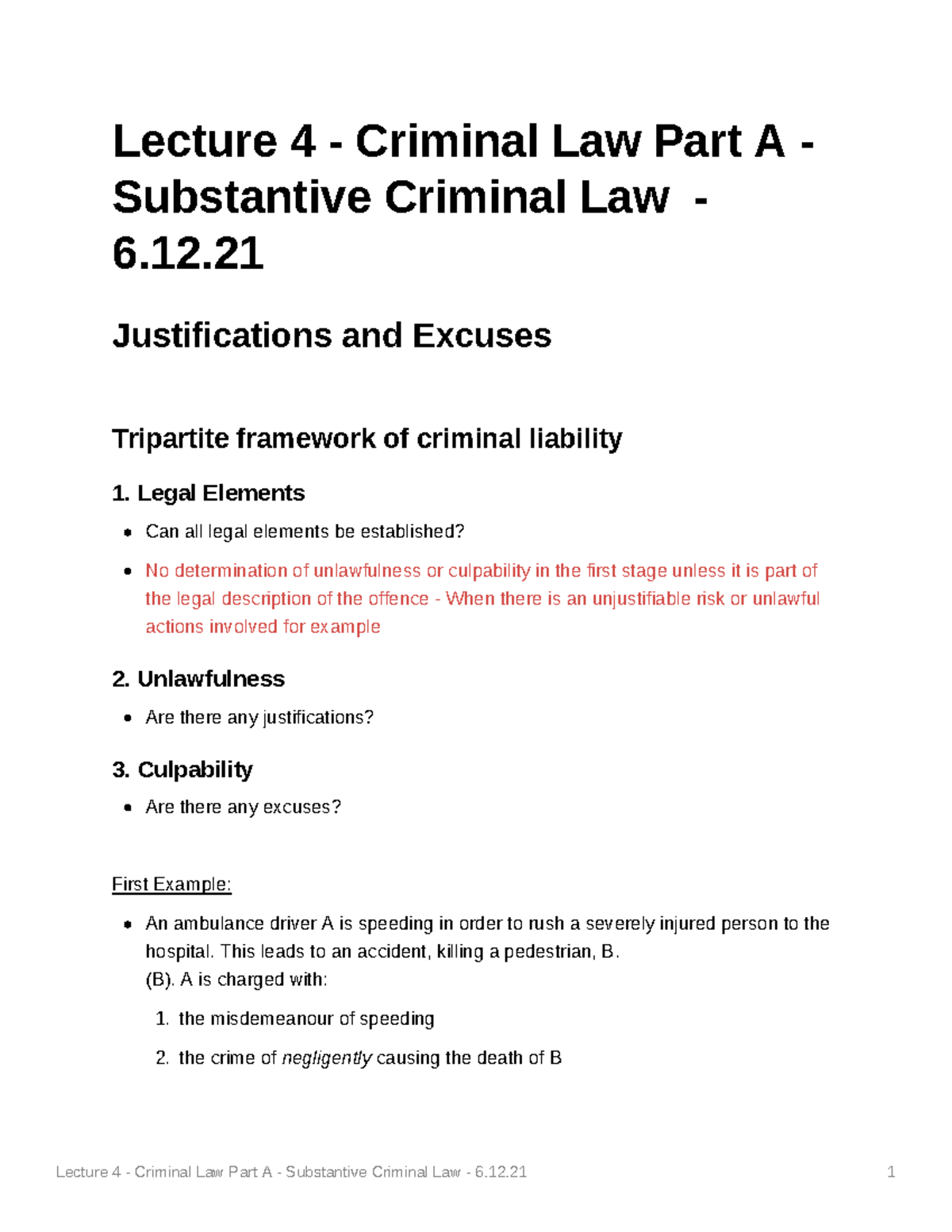 Lecture 4 - Criminal Law Part A: Justifications & Excuses Analysis ...