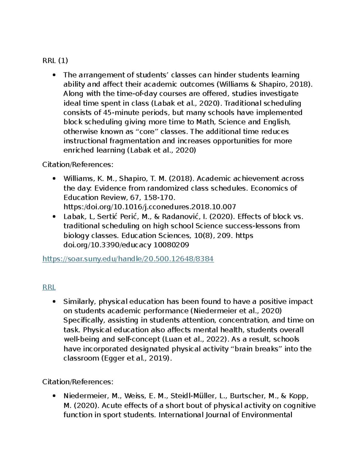 RRL-Josh - Essay on Class Scheduling and Student Performance - Studocu