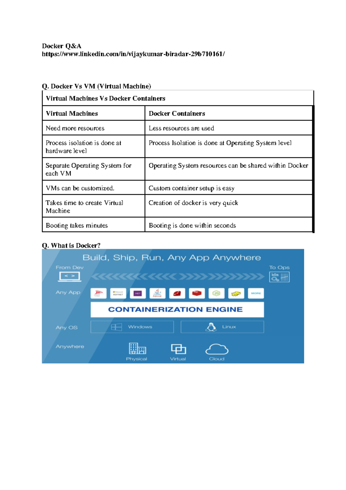 Docker Q&A: Insights & Comparisons of Containers vs VMs - Studocu
