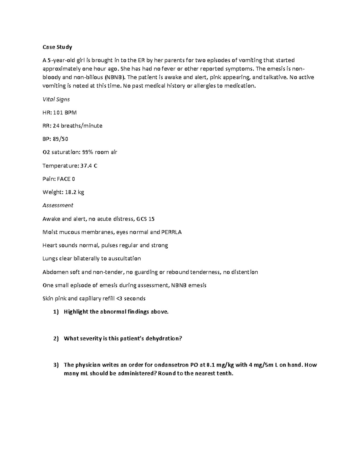 Dehydration+Case+Study+%283%29 - Case Study A 5-year-old girl is ...