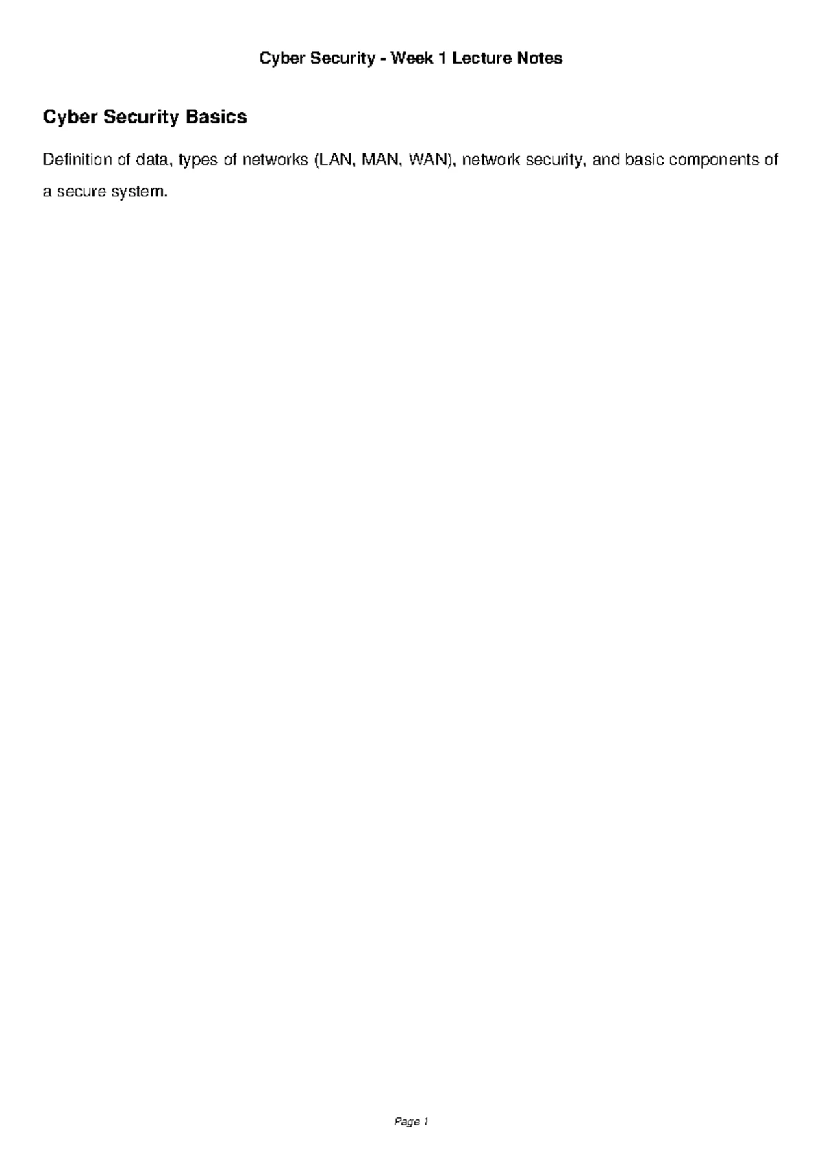Cyber Security (CS101) Week 1 Lecture Notes: Basics of Data & Networks ...