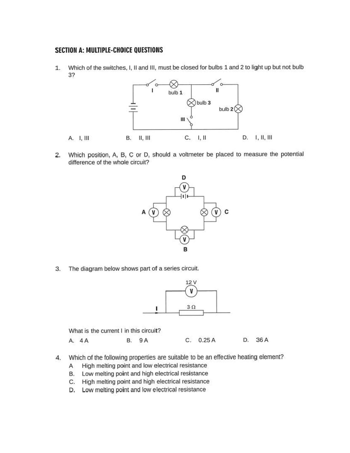 Sec 2 Electricity Practice Questions - Circuit Analysis and Concepts ...
