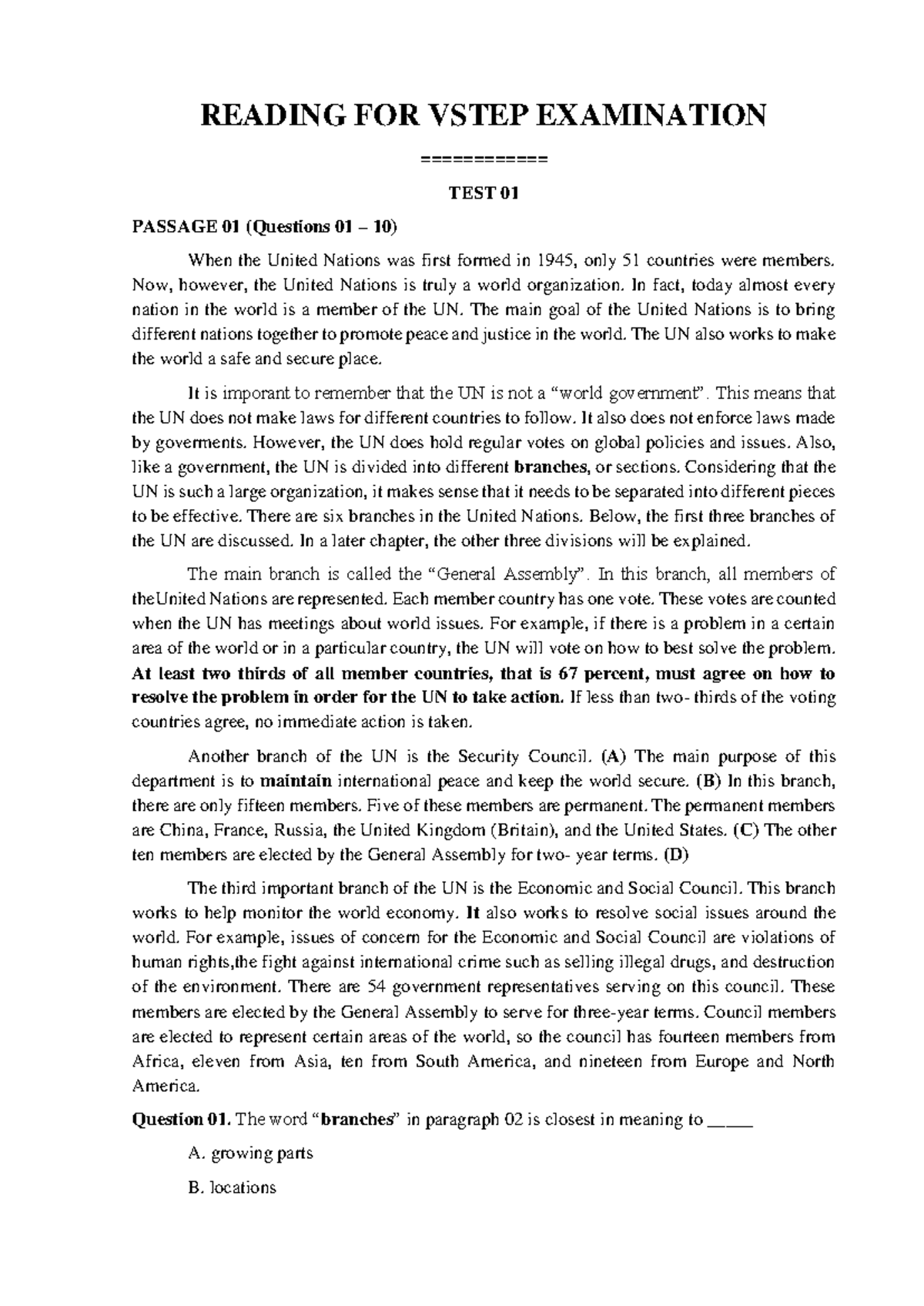 10 Reading Tests - VSTEP EXAMINATION (Test 01-03) - Studocu