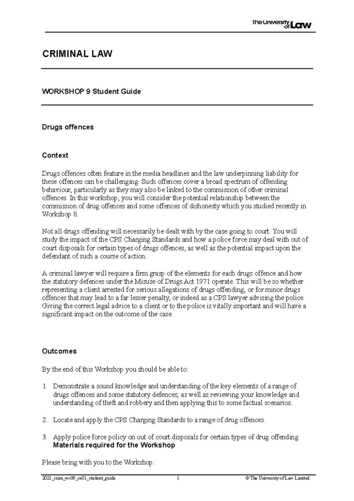 2021 crim ws09 ce01 student guide - CRIMINAL LAW WORKSHOP 9 Student ...