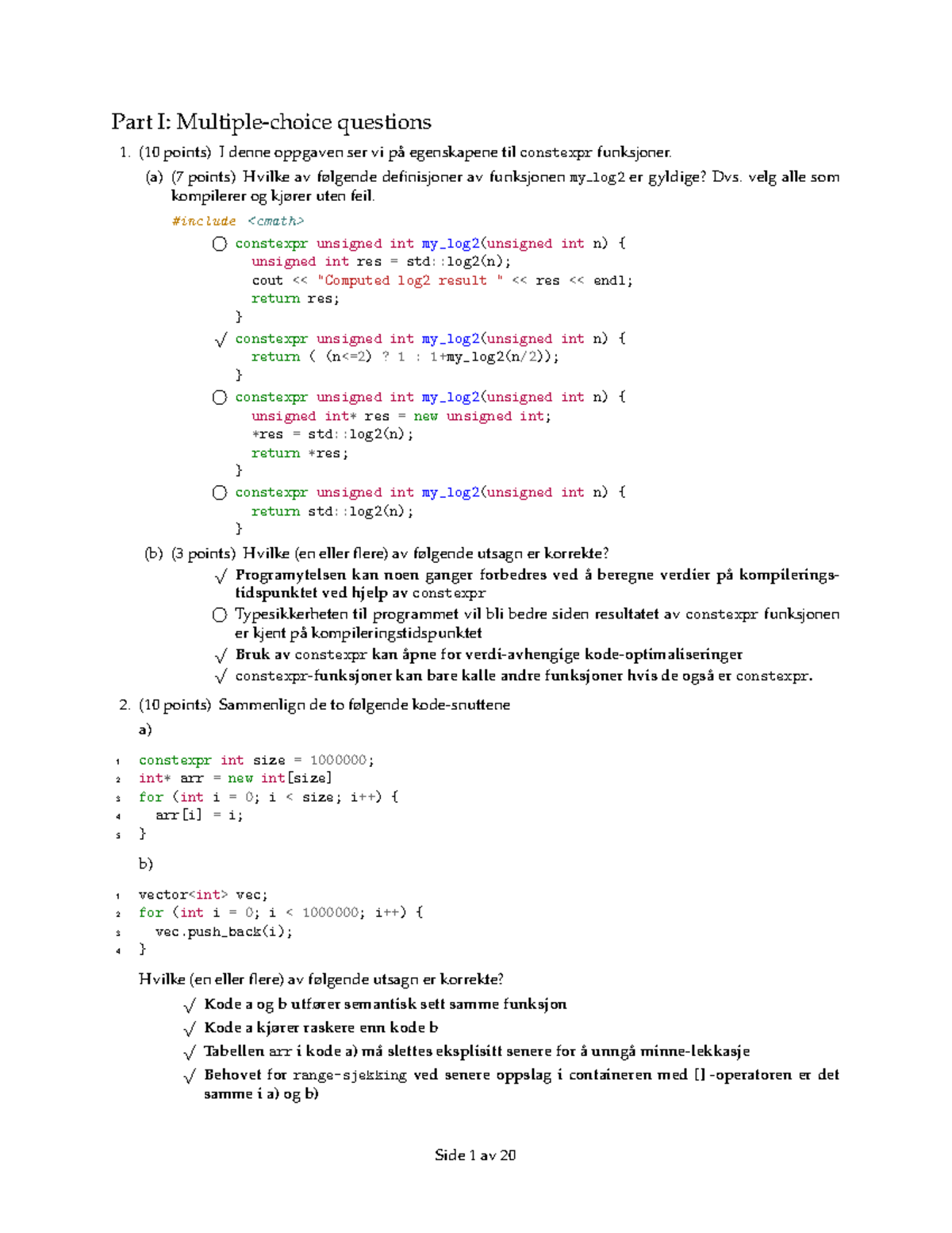 LF 1 2 - Multiple-Choice Questions on Constexpr Functions and Memory ...