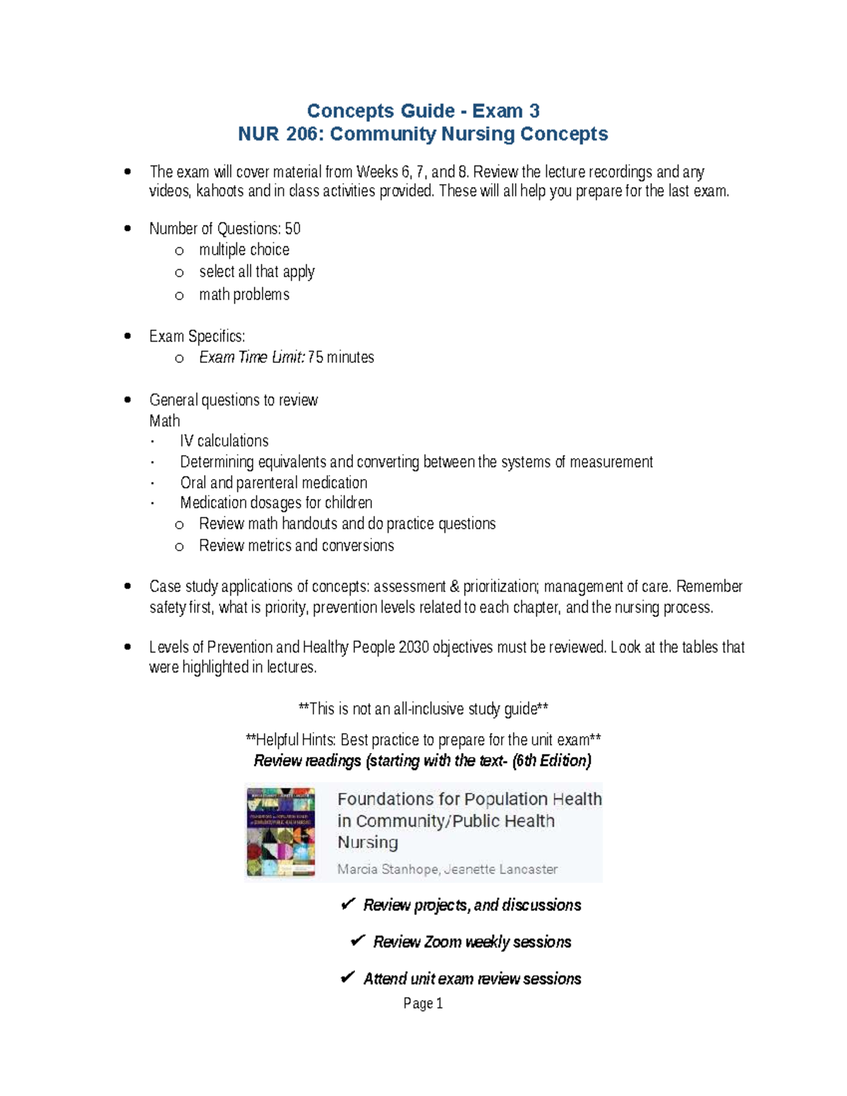 NUR 206: Community Nursing Concepts Exam 3 Study Guide - Studocu