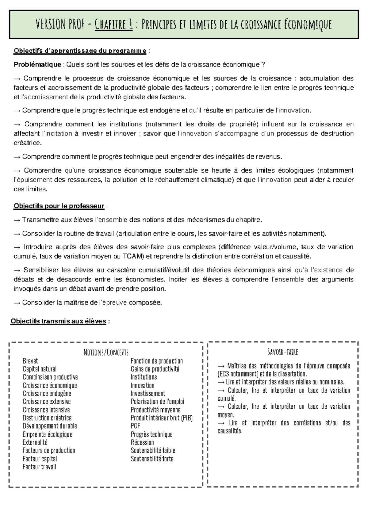 VERSION PROF EC3 Chapitre 1 : Principes et Limites de la Croissance ...