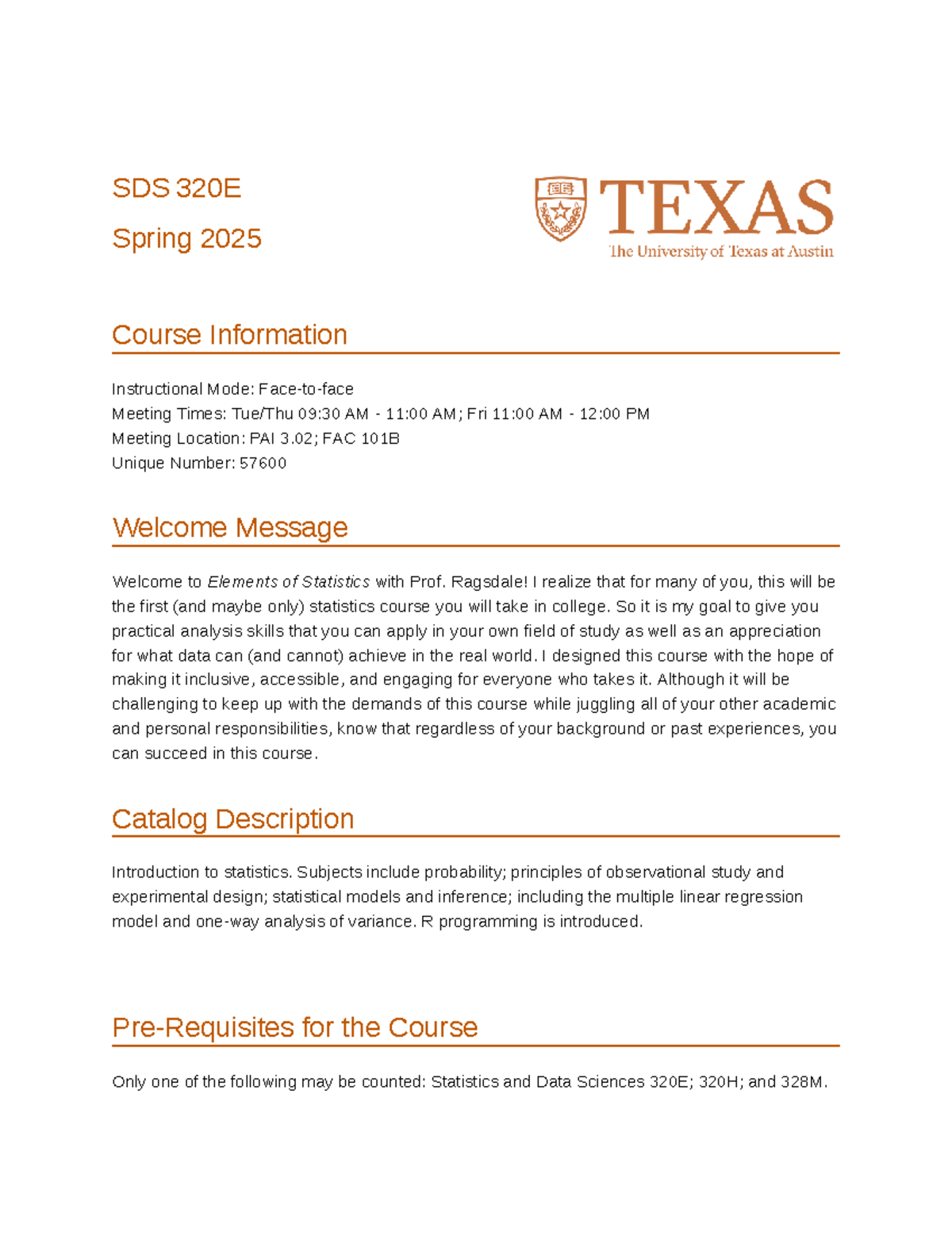 SDS 320E Spring 2025 course overview and essential information - Studocu
