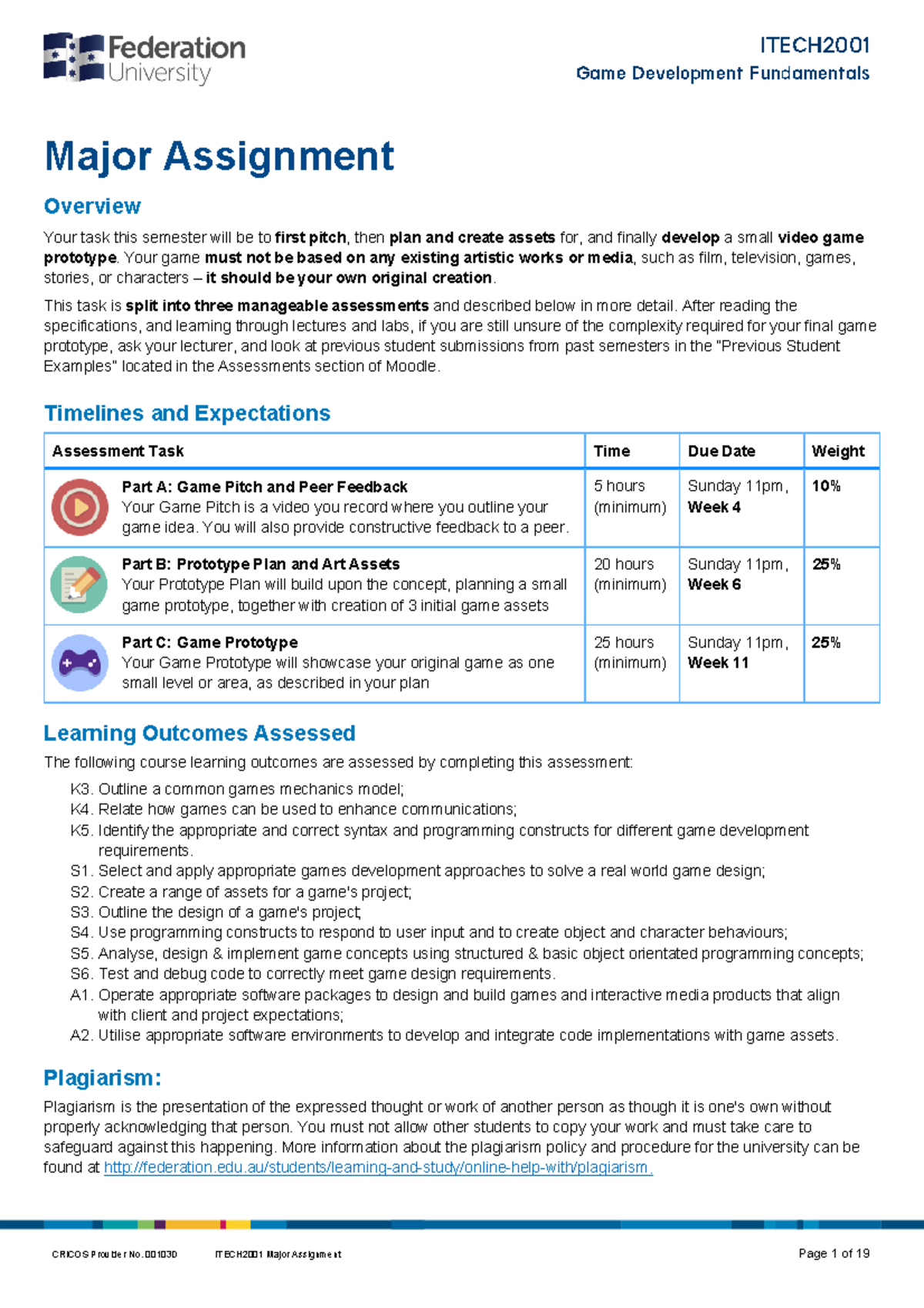 Itech 2001-Major Assignment - Game Development Fundamentals Major ...