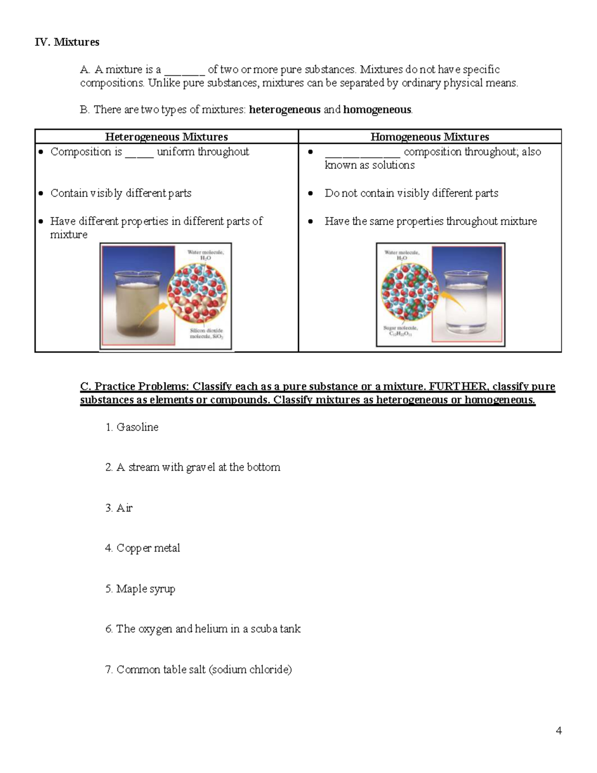 IV. Mixtures Note Guide: Types and Classifications of Mixtures - Studocu