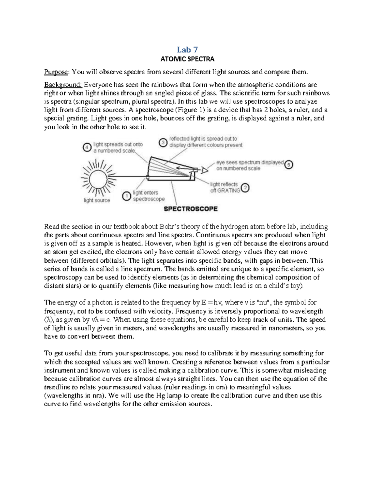 111Lab7F17 - Atomic Spectra Observations and Procedure - Studocu