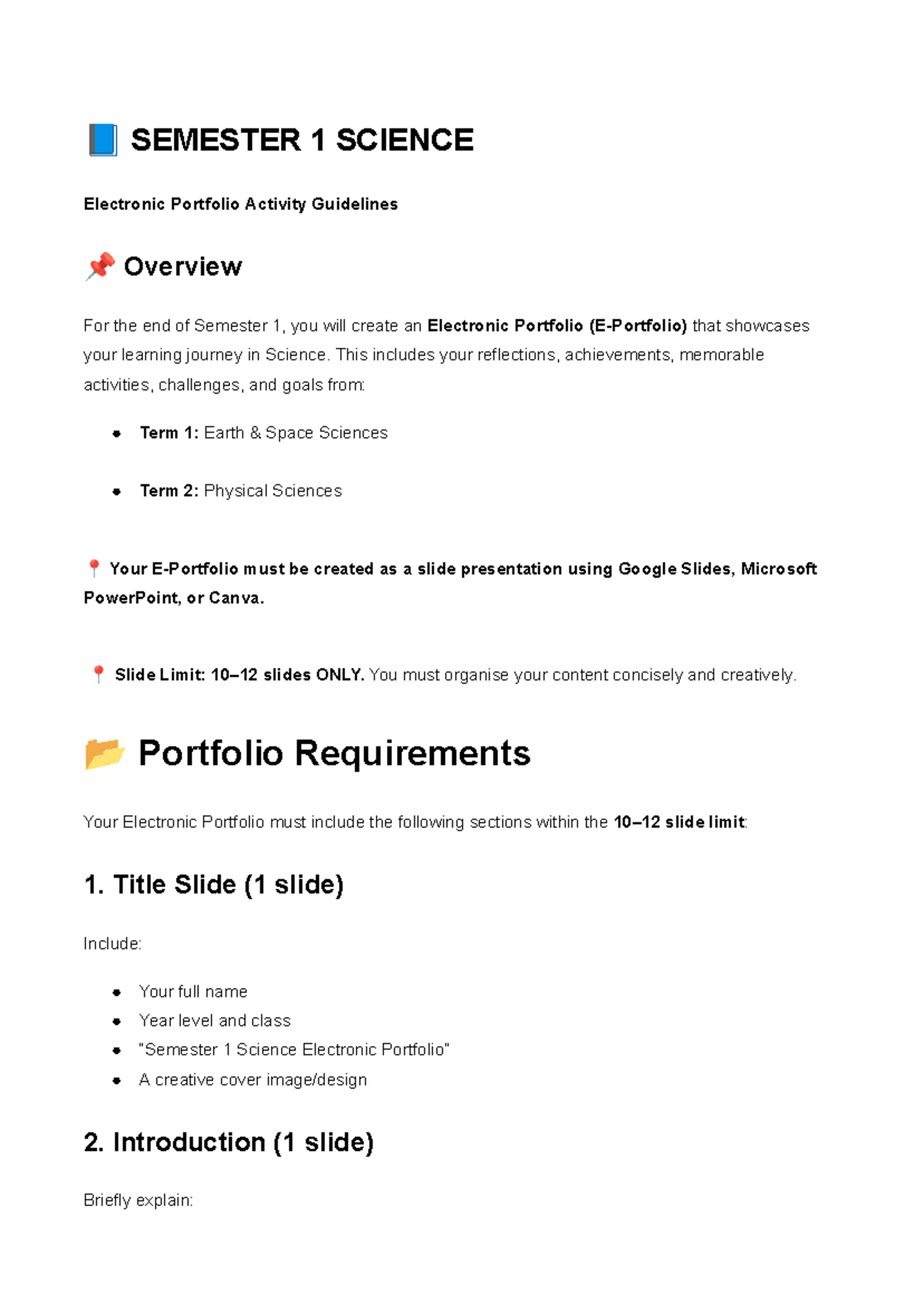1 SCIENCE E-Portfolio Activity Guidelines for Semester 1 - Studocu