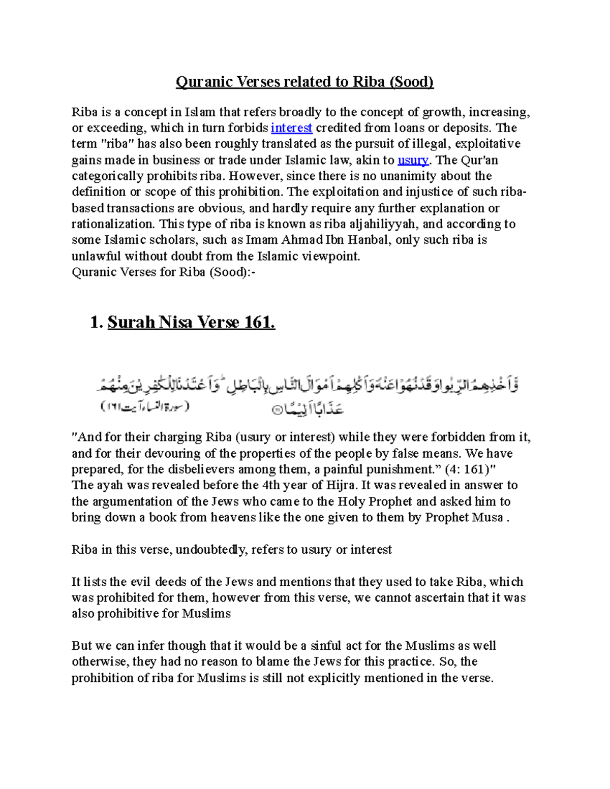 Quranic Verses on Riba: Understanding Its Prohibitions in Islam - Studocu