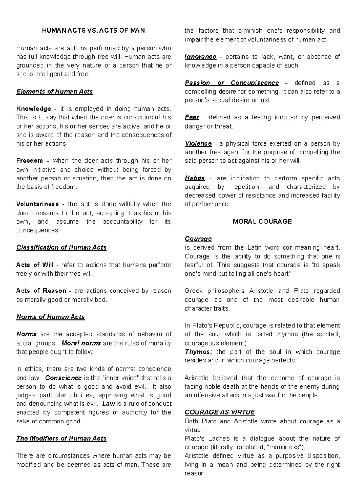 Ethics Finals Reviewers - HUMAN ACTS VS. ACTS OF MAN Human acts are ...