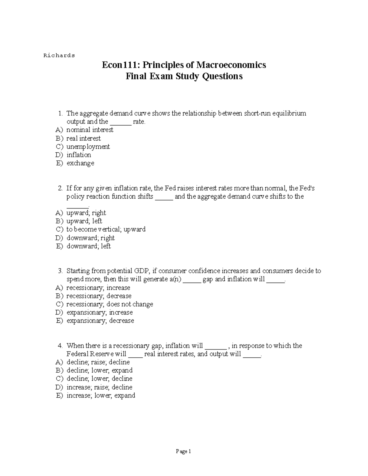 Econ 111 Final Exam Study Questions - Richards Econ111: Principles of ...