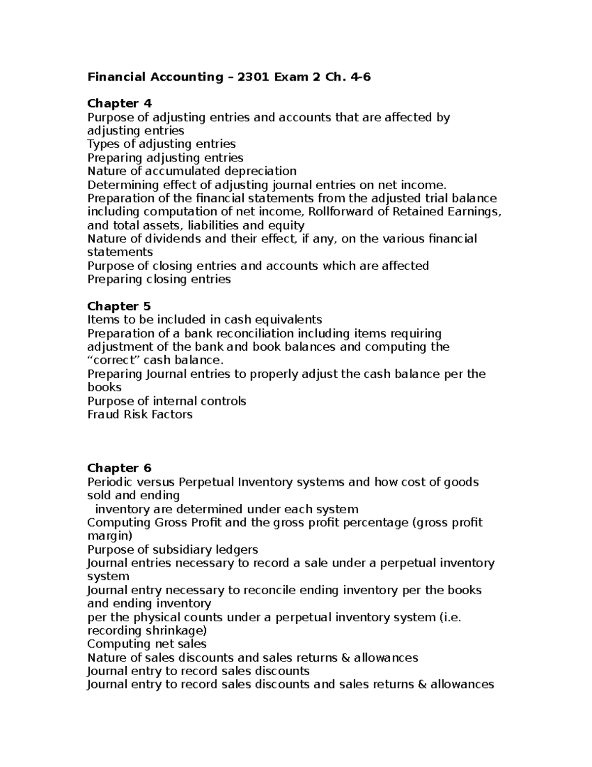 ACCT 2301 Study Guide for Exam 2: Chapters 4-6 Overview Sp22 - Studocu