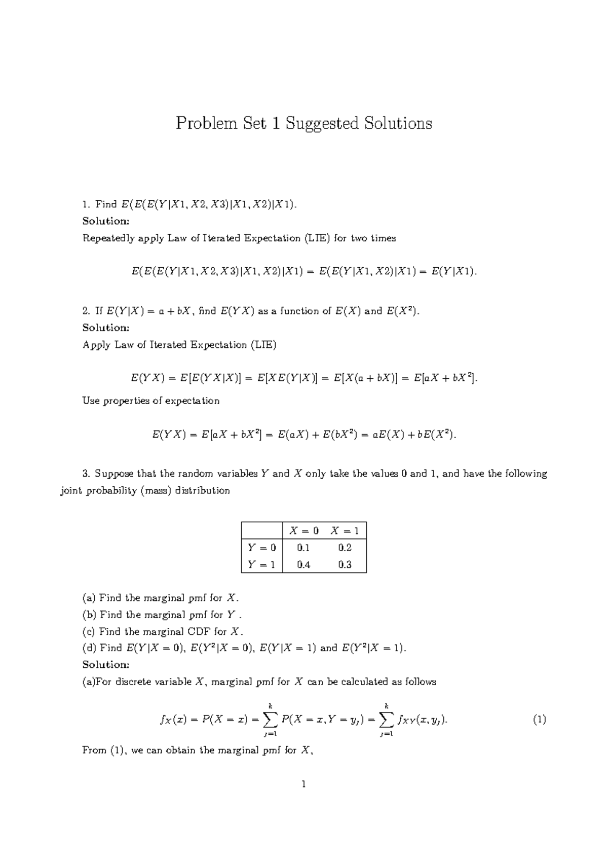 Problem Set 1: Suggested Solutions and Explanations - Studocu
