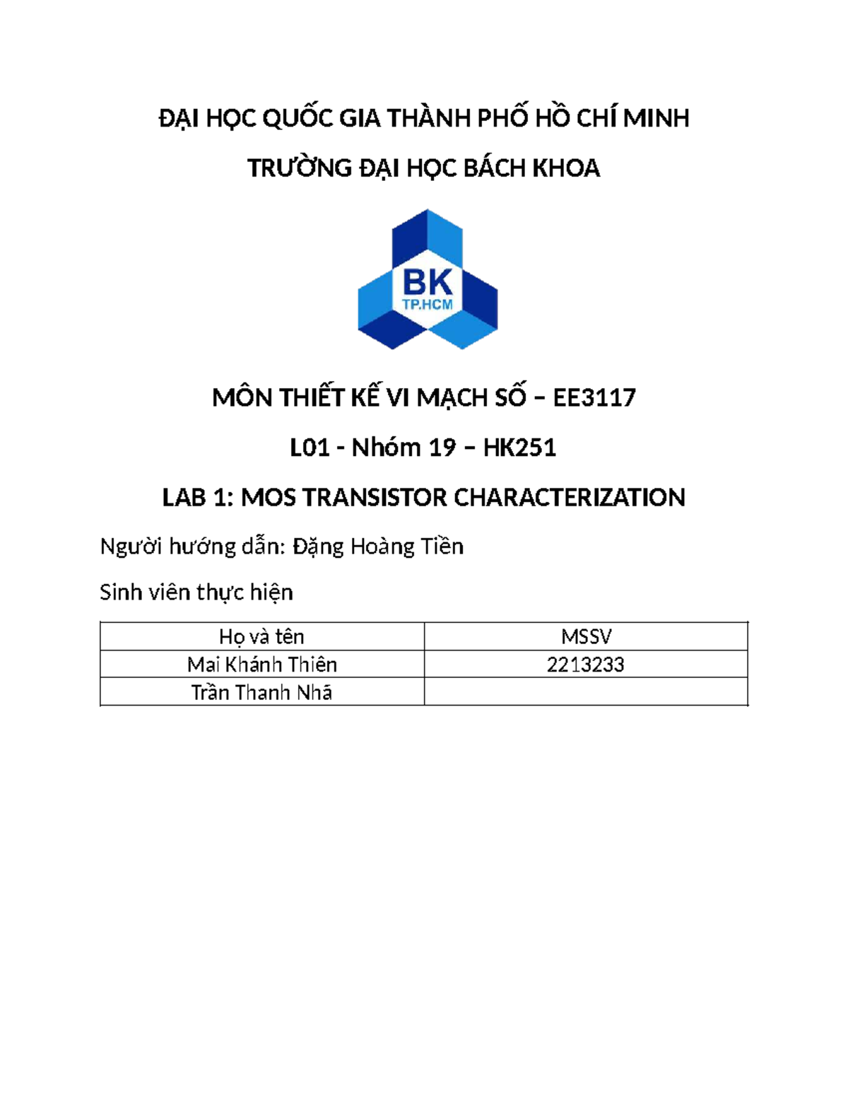 EE3117 L01: Lab 1 - MOS Transistor Characterization Analysis - Studocu