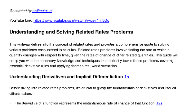 Understanding and Solving Related Rates Problems (MATH 101) - Studocu