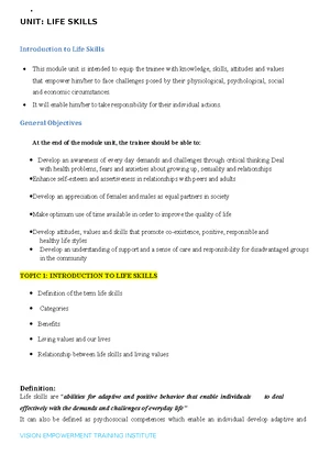 LIFE Skills NEW Edited COPY 033715 050626 - UNIT: LIFE SKILLS ...