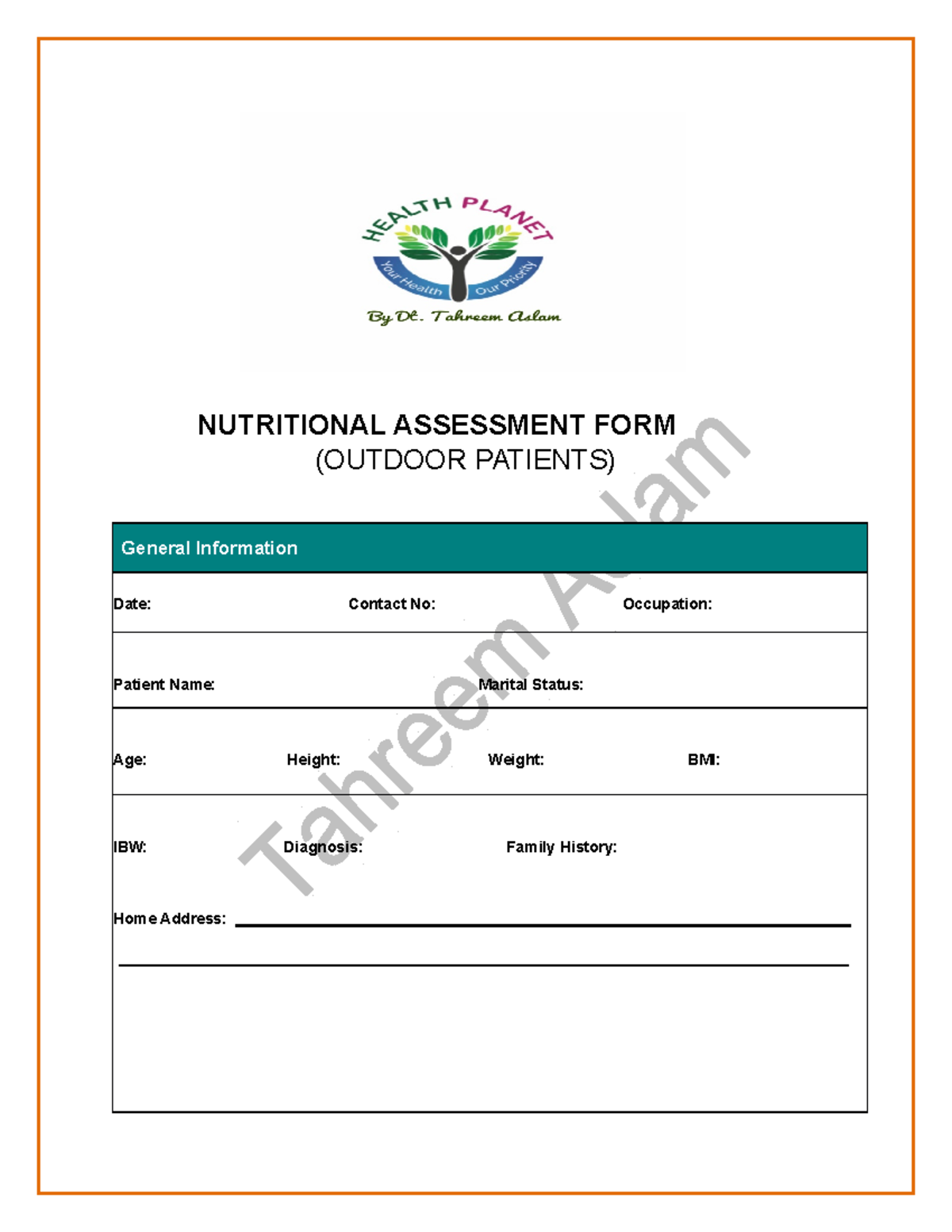 Nutritional Assessment Form for Outdoor Patients - Copy - Studocu