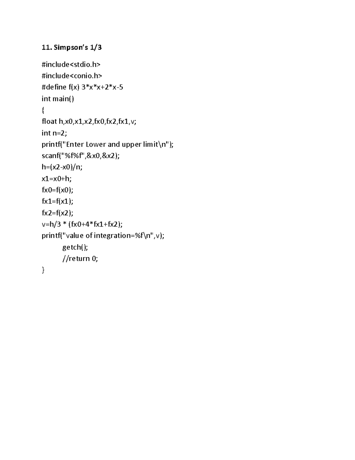 Simpson's 1 by 3and Composite - Simpson’s 1/ #include #include #define ...