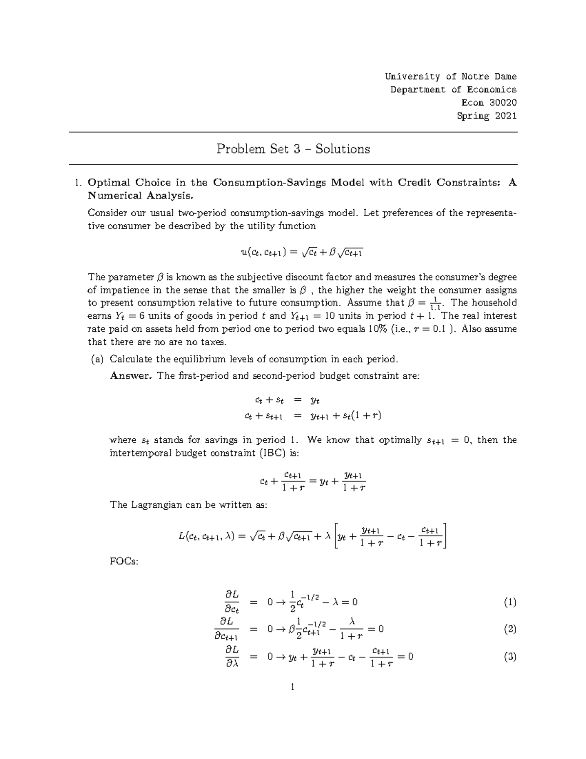 Econ 30020 Spring 2021: Problem Set 3 Solutions and Analysis - Studocu