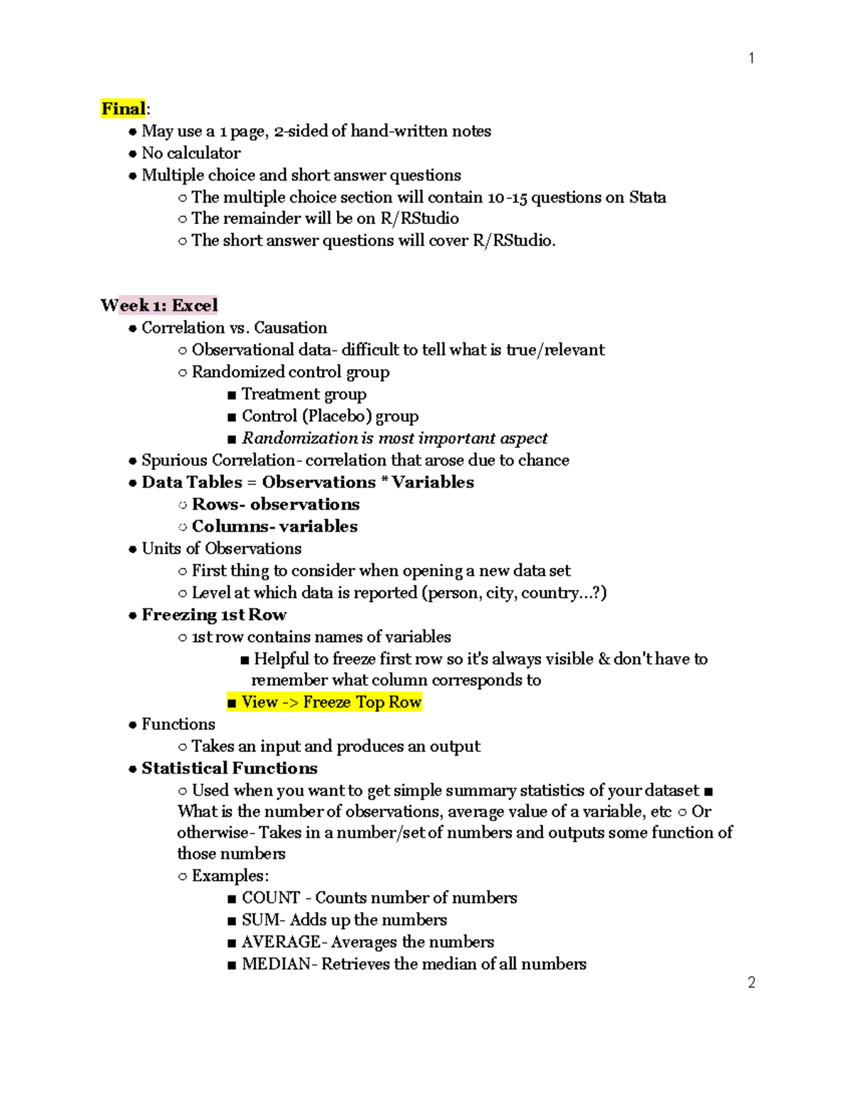 Econ 5 - Final Exam Study Guide with Stata and R/RStudio Insights - Studocu