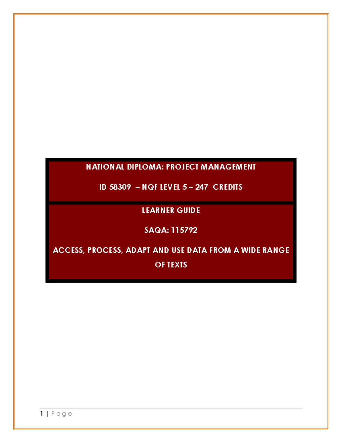 US 115792 National Diploma Learner Guide: Accessing & Using Data - Studocu