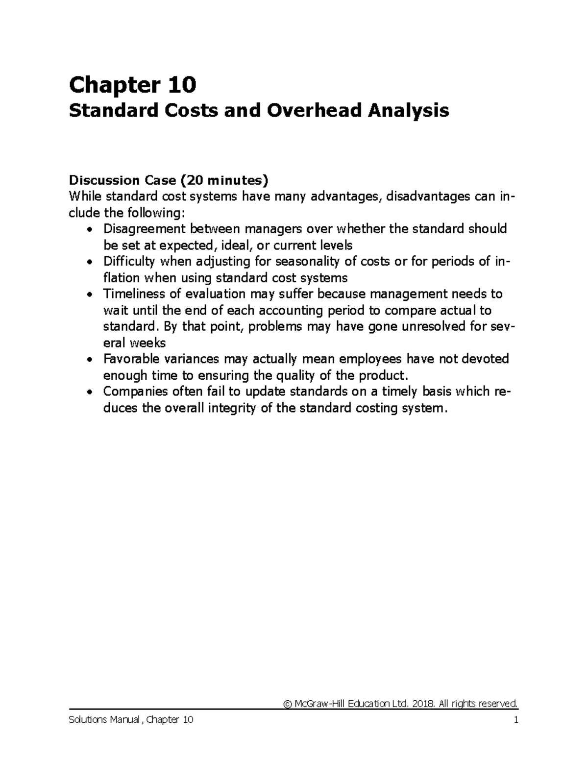Chapter 10 Solutions: Standard Costs & Overhead Analysis - ACC433 - Studocu
